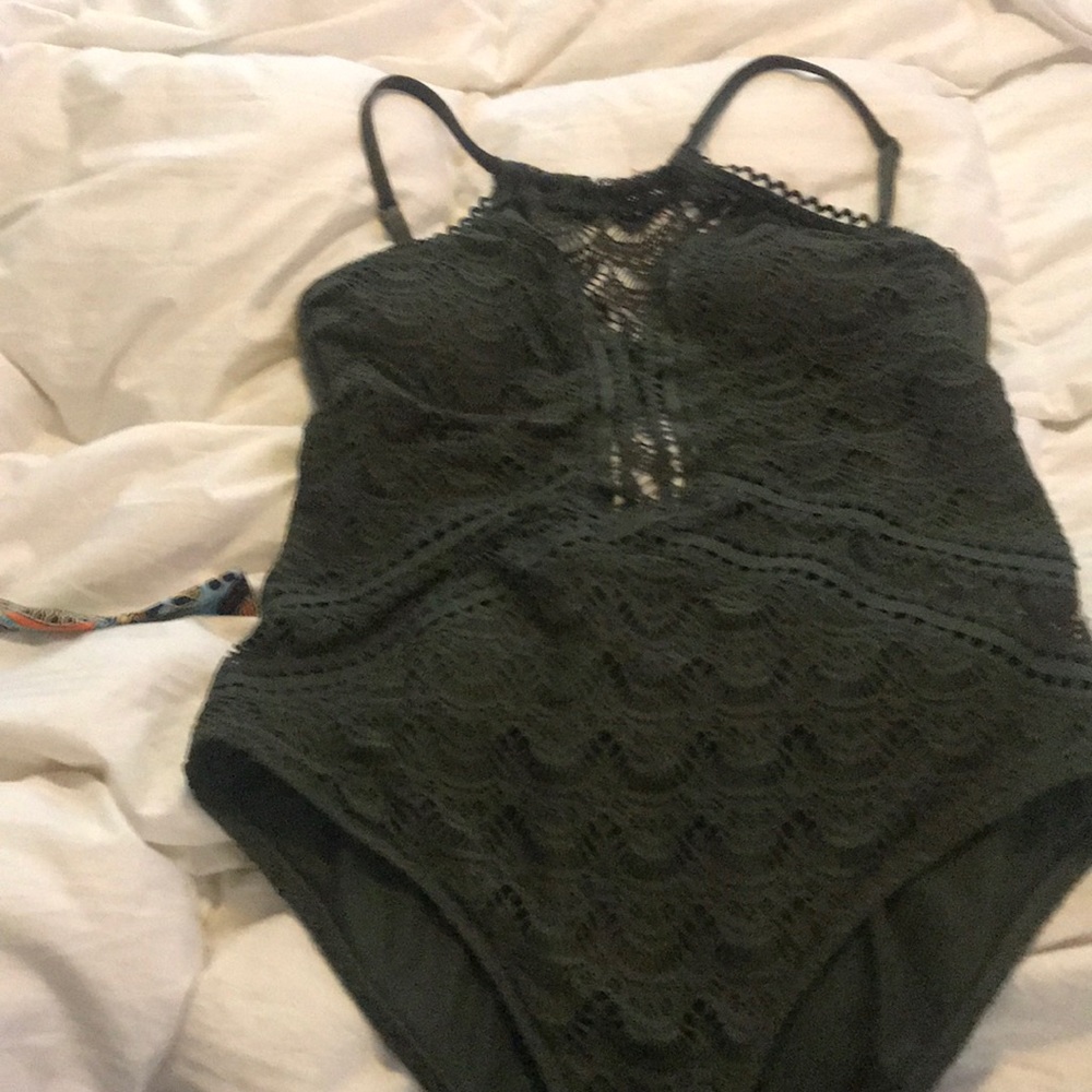 Becca olive green crochet one piece